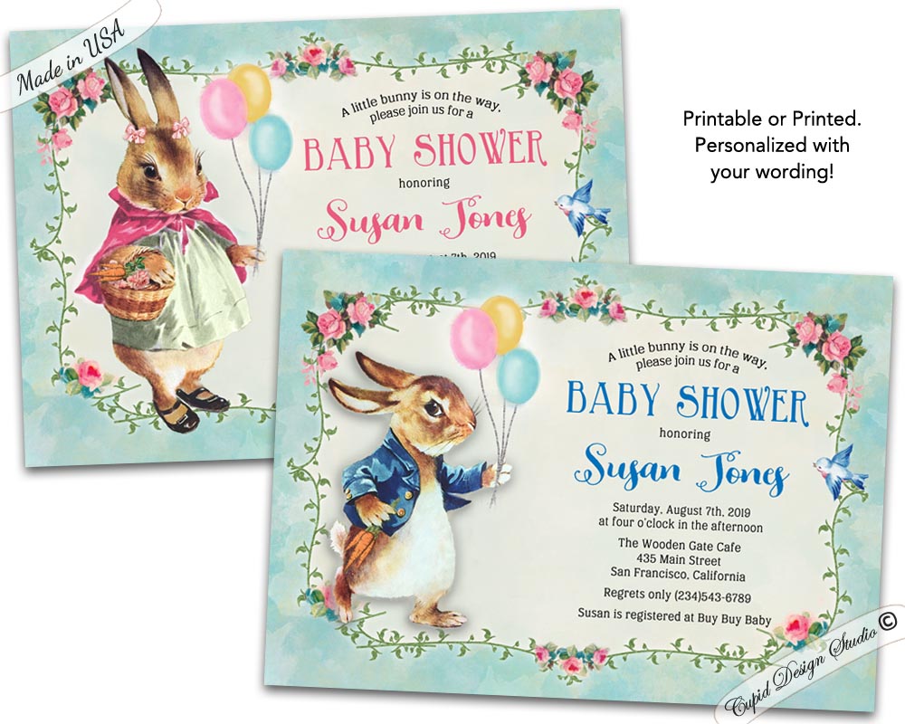 Peter Rabbit Baby Shower Party Invitations Invites Personalized 